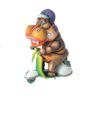 Carlos and Albert Hippo with Helmet on Vespa